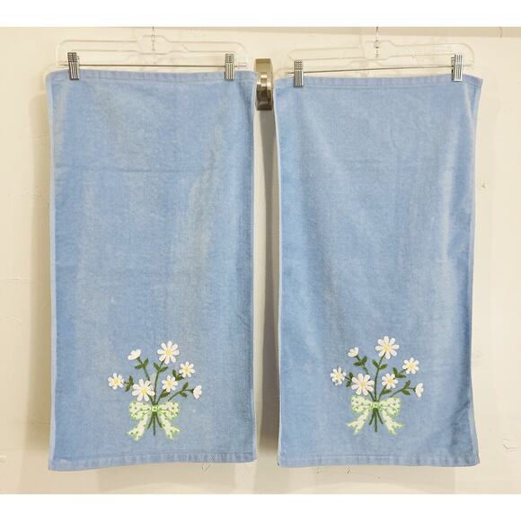 Vintage Springmaid Avanti Towel Set 5 Daisy Polka Dot Bow Blue Green Body Wash C - Picture 5 of 11